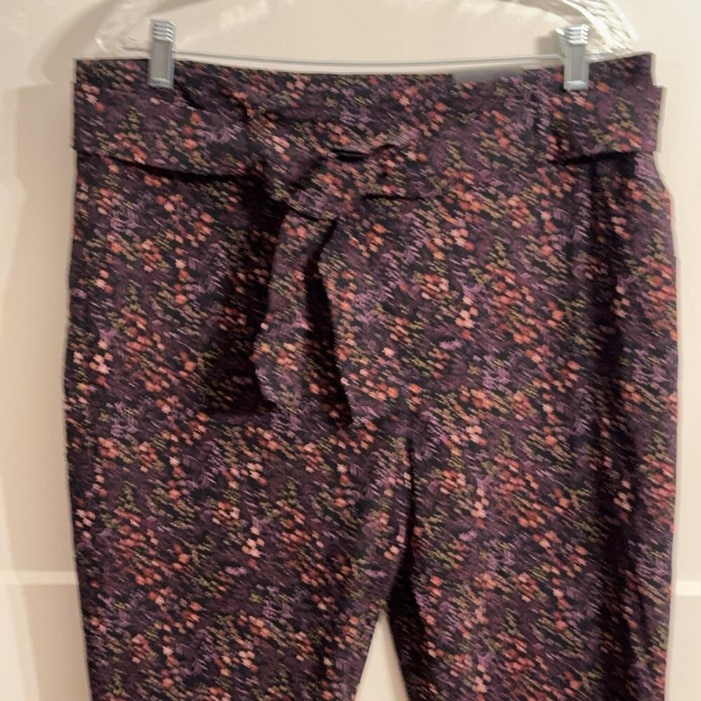 Jules & Leopold Dress Pants Sz XL Black Floral Ponte High Waist Tie Belt Ankle - Picture 2 of 10